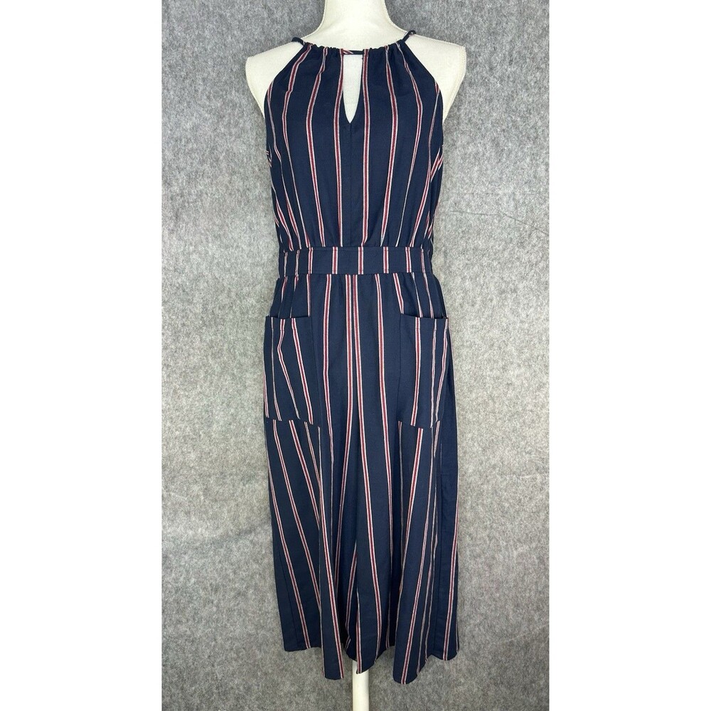 Universal Thread Jumpsuit Navy Red Striped Halter Keyhole Wide Leg Summer M